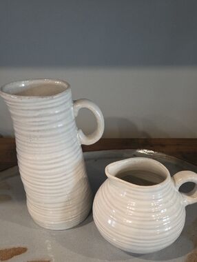 Handmade White Ceramic Pitcher - Classic Hand Thrown Design Set Of 2